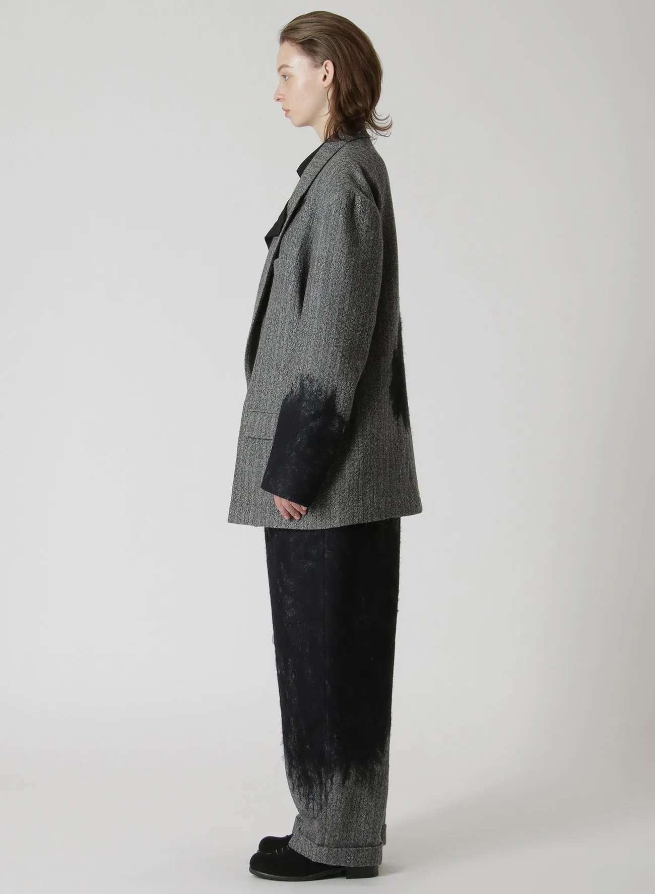 WOOL HERRINGBONE NEEDLE PUNCHED OVERSIZED TAILORED JACKET
