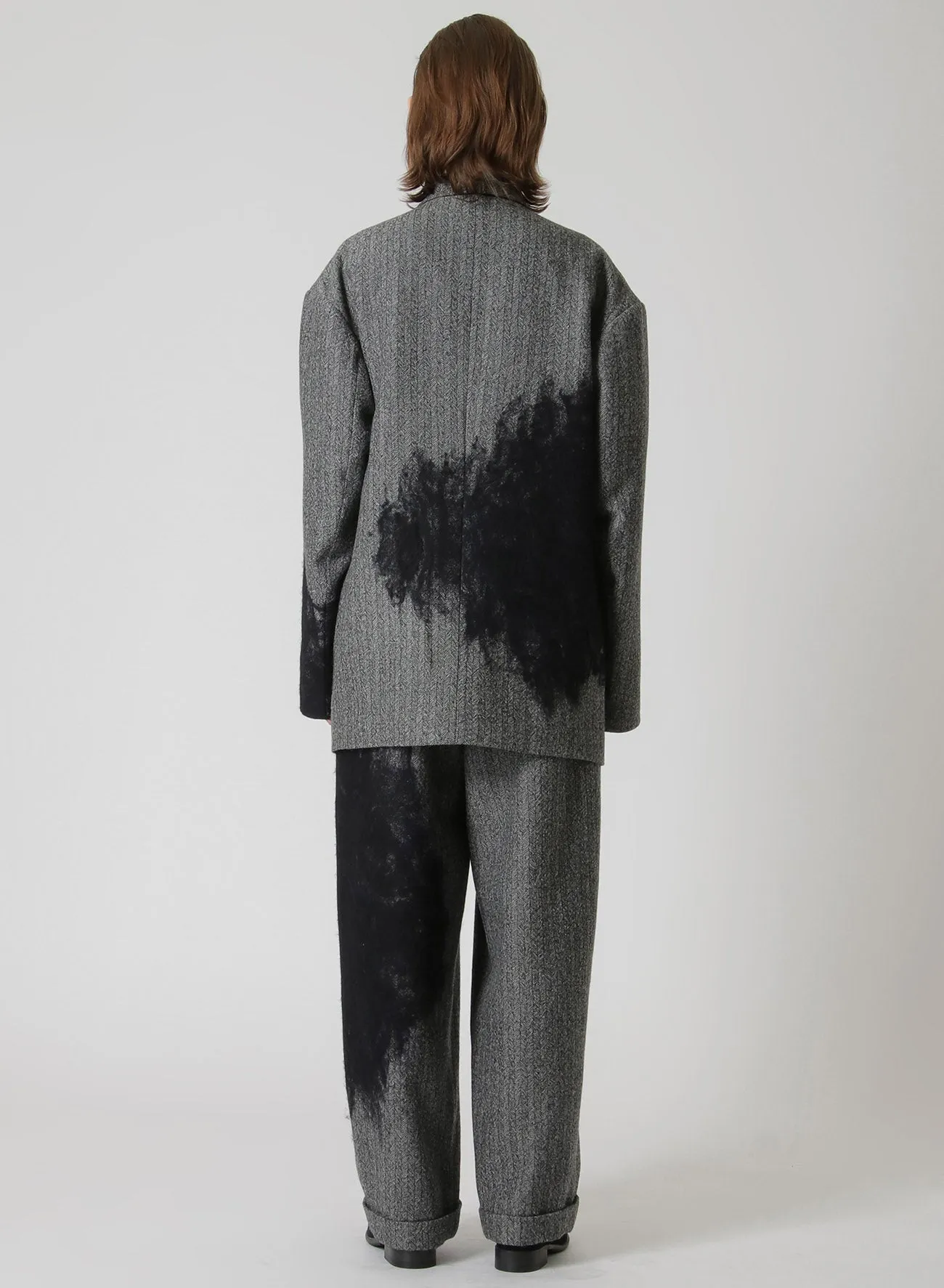 WOOL HERRINGBONE NEEDLE PUNCHED OVERSIZED TAILORED JACKET