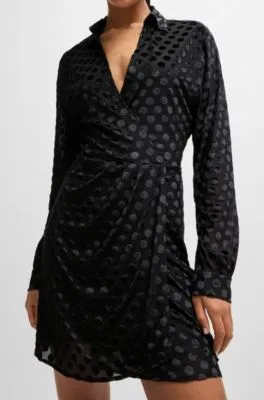 Wrap-front regular-fit dress with devoré pattern