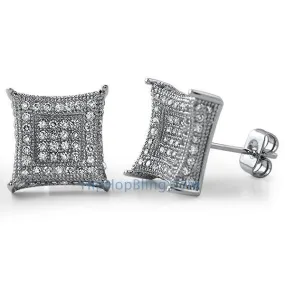 XL 3D Box Kite CZ Bling Bling Earrings