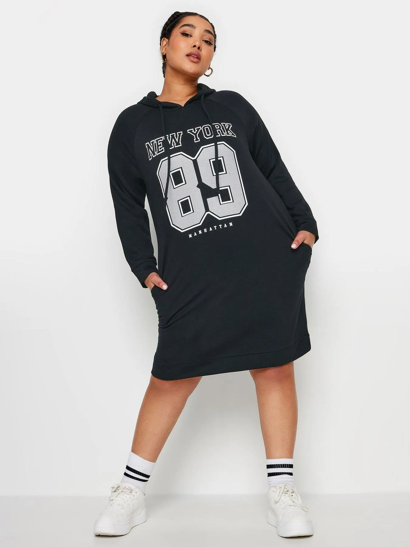 Yours Curve Slogan Print Hoodie Dress