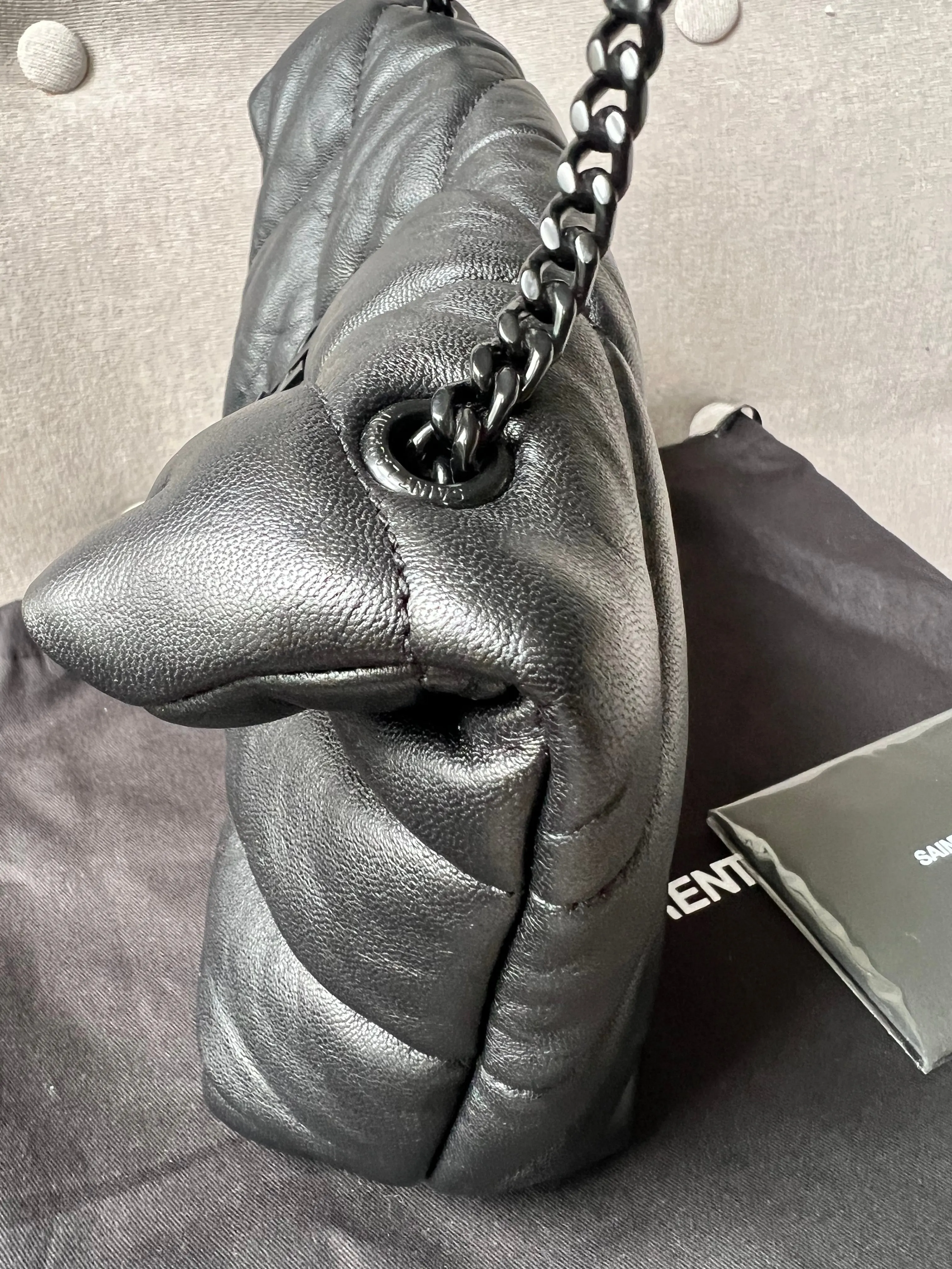 Yves Saint Laurent (YSL) Mini Puffer in Black Quilted Lambskin