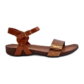 Zazoo 40027 Women's Flat Leather Sandals, Copper brown