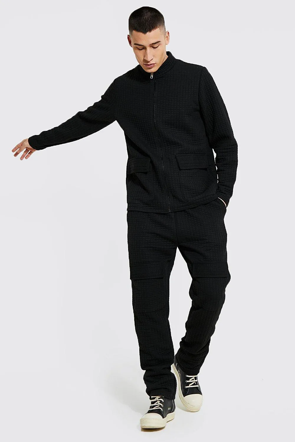 Zip Through Quilted Utility Tracksuit | boohooMAN UK